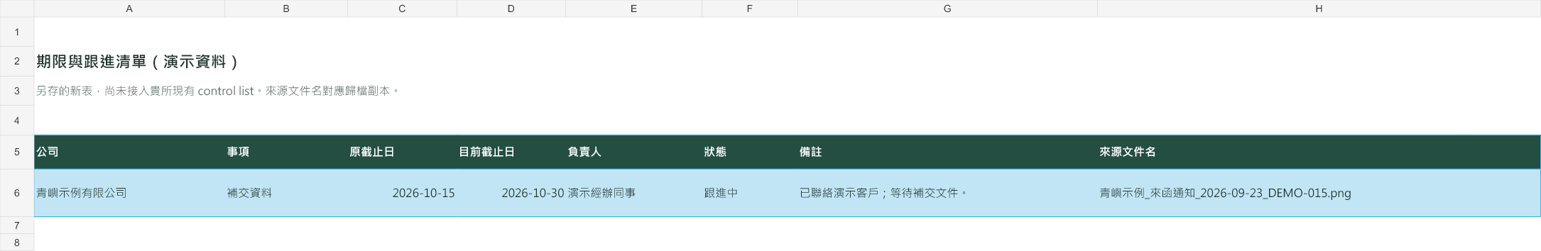 输出样例：实际导出的 Excel 清单